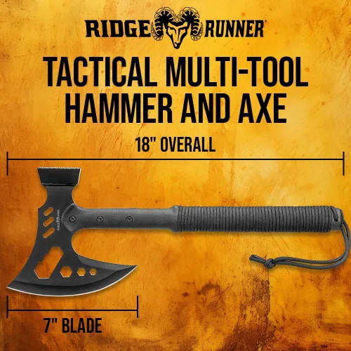 Vista 2 de Ridge Runner Hacha y martillo multiherramienta Hacha de campamento y senderismo de 18 pulgadas con cabeza de acero inoxidable, ranuras para llaves