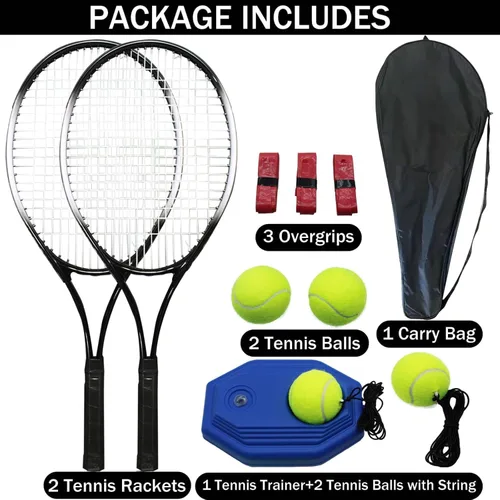 Vista 3 de Magicorange Raquetas de tenis para adultos, 2 jugadores, juego de raquetas de tenis recreativas para principiantes y profesionales con 4 pelotas