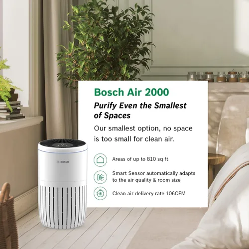Vista 2 de BOSCH - Purificador de aire para el hogar (cubiertas, 810 pies cuadrados), filtro 3 en 1 para polen, humo, polvo, caspa, contaminación al aire