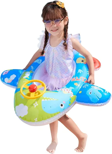 Vista 4 de Lindo flotador inflable de piscina para niños, flotador de verano de PVC, cama de aire, lago, barco, flotadores de natación con 2 asas, balsa