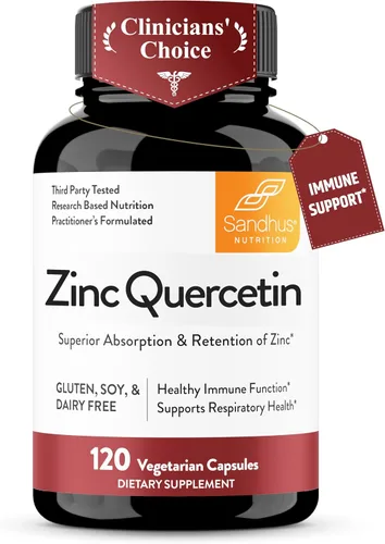 Vista 10 de Sandhu's Zinc Quercetin 60 cápsulas vegetarianas (paquete de 1) Suplementos de zinc de alta absorción para inmunidad y alergia estacional Apoyo