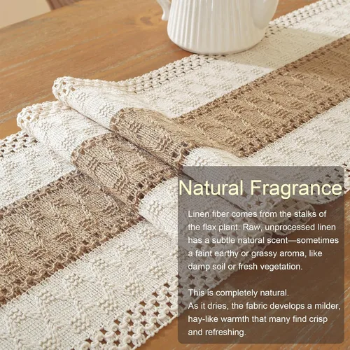 Vista 4 de Decoración de Granja Camino de Mesa Bohemio con Macramé, Elegante Camino de Mesa de Café Beige Marrón 48 Pulgadas de Largo, Decoración Rústica