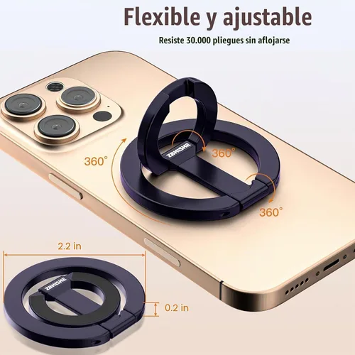 Vista 6 de Anillo magnético para teléfono MagSafe de doble cara con agarre magnético de teléfono compatible con iPhone 17/16/15/14/13 Pro Max Plus Mag Safe