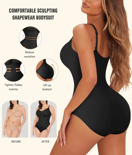 Vista 4 de Irisnaya Body adelgazante para mujer, moldeador de abdomen, tirantes delgados, camisola, leotardos, bodycon