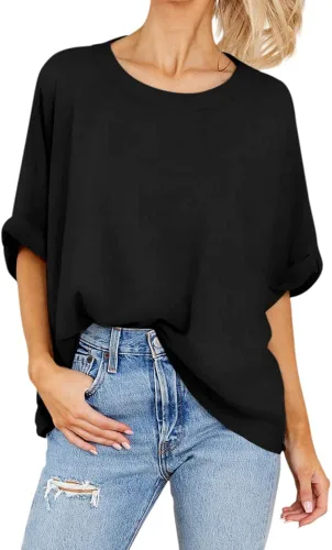 Vista 3 de Jenisso Camiseta holgada de manga corta para mujer, cuello redondo, básica, informal, holgada