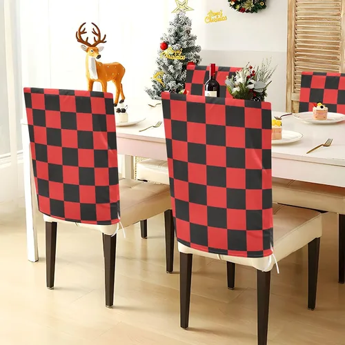 Vista 4 de Light Red and Black Checkered Pattern Decorative Birthday Seat Cover for Classroom Chair for Birthday Party Soft Waterproof Chair Covers for Dining