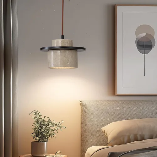 Vista 8 de Lámpara colgante japonesa Wabi Sabi de piedra natural, lámpara colgante de travertino amarillo nórdico para isla de cocina, candelabro de madera