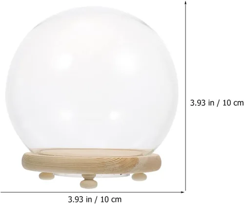 Vista 3 de EXCEART Cúpula de cristal con base de madera de 4 pulgadas transparente para decoración del hogar con contenedor de flores preservadas con luz LED