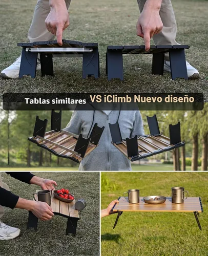 Vista 4 de iClimb - Mesa plegable ultraligera y compacta de mini playa y picnic de aluminio con bolsa de transporte, dos tamaños (negro - S) con bolsa