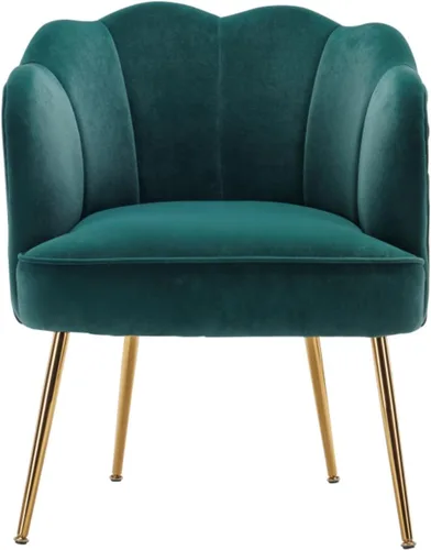 Vista 5 de Silla decorativa de terciopelo moderna con patas de metal, acogedora y suave, tapizada, para sala de estar, dormitorio (verde oscuro)