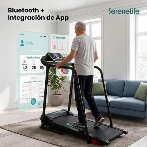 Vista 8 de SereneLife Máquina de ejercicios eléctrica plegable para caminadora – Entrenador de fitness digital compacto inteligente con sincronización
