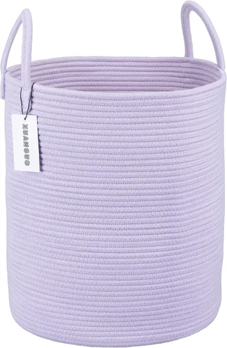 Vista 20 de XUANGUO Cesta de cuerda de algodón negro para ropa sucia, cesta de almacenamiento tejida para sala de estar, dormitorio, cesta de cuerda alta