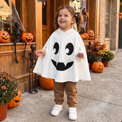 Vista 5 de Toddler Baby Ghost Costume Cute Hooded Cape Halloween Costumes A-blanco