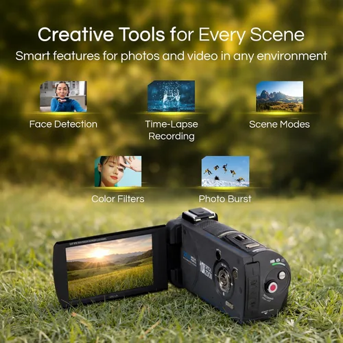 Vista 4 de Minolta Videocámara 4K Ultra HD con pantalla táctil de 3.5 pulgadas, zoom óptico de 10x, fotos de 28 MP, estabilizador digital, soporte de zapato