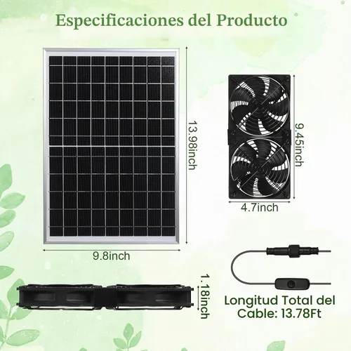 Vista 2 de Glooglitter Kit de ventilador de panel solar, impermeables, paneles de 15 W, 2 unidades, ventilador sin escobillas de CC de alta velocidad