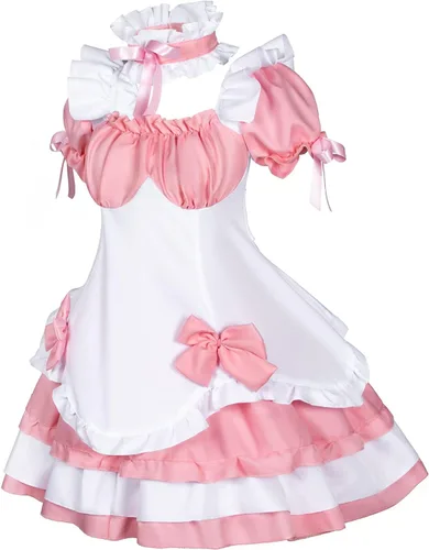 Vista 3 de Anime French Maid Lolita Fancy Queen Princess Dress Cosplay Disfraz Peludo Gato Oreja Guantes Calcetines Conjunto