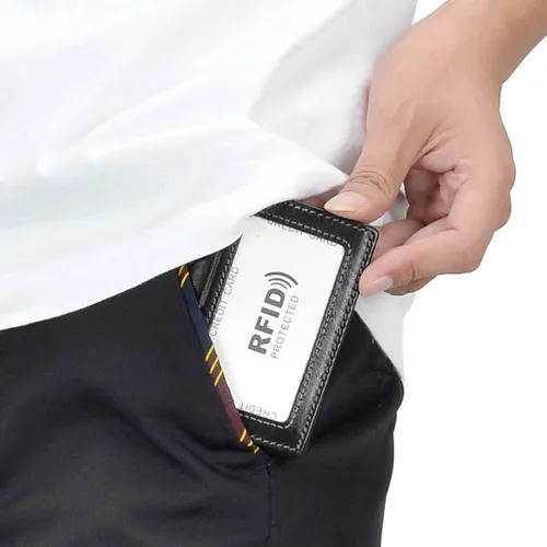 Vista 6 de HAWEE - Cartera de bolsillo frontal para hombre, cuero auténtico RFID