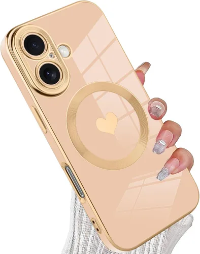 Vista 55 de tharlet Funda Magnética para iPhone 11 [Compatible con Magsafe] Lindo Corazón de Amor de Lujo Chapado Borde Dorado Parachoques con Lente de Cámara