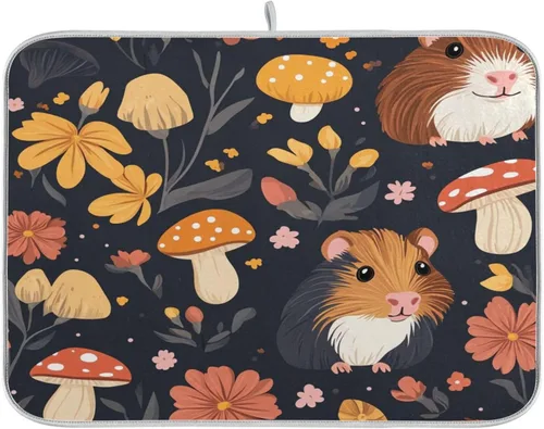 Vista 68 de Tapete de secado de platos de primavera naranja con flor de amapola para encimera de cocina, tapete escurridor absorbente de microfibra, tapete