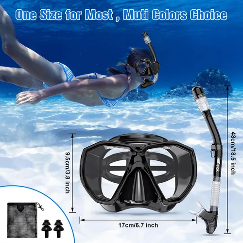 Vista 6 de HiiPeak Equipo de esnórquel para adultos, juego de esnórquel seco, vista panorámica amplia, máscara de buceo, juego de esnórquel, gafas de natación