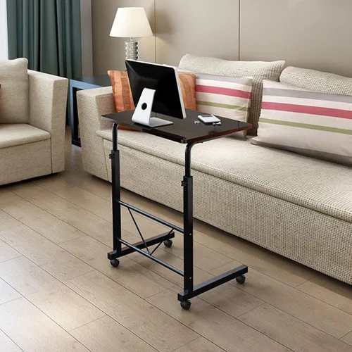 Vista 4 de Mesa auxiliar móvil ajustable con ruedas, mesa auxiliar para sofá con ruedas, mesa auxiliar de sofá en forma de C, escritorio sobre la cama, mesita