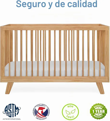 Vista 6 de Astin 3-in-1 Convertible Crib with Toddler Guardrail, Natural