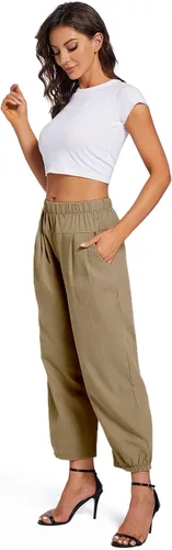 Vista 7 de Pantalones capri de yoga para mujer, pierna ancha, holgados, cómodos, con bolsillos