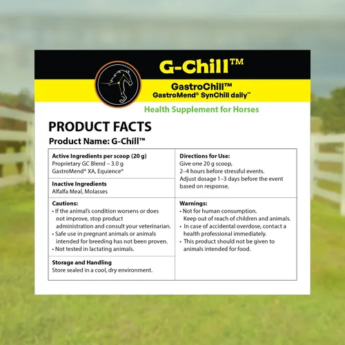 Vista 6 de G-Chill Soporte digestivo y composure para caballos – Combinación de GastroMend + SynNutra SynChill – 30 dosis – Apoya la integridad del estómago