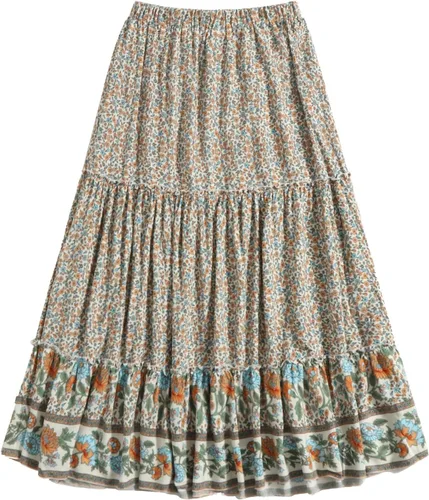 Vista 33 de Milumia Women Boho Vintage Floral Print Long Skirt Summer Tiered Maxi Skirt