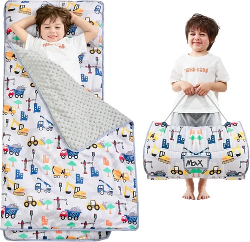 Vista 23 de Lasoftan Tapete para siesta para niños con almohada y manta, tapetes enrollados extra grandes para siestas, bolsas de dormir para niños y niñas