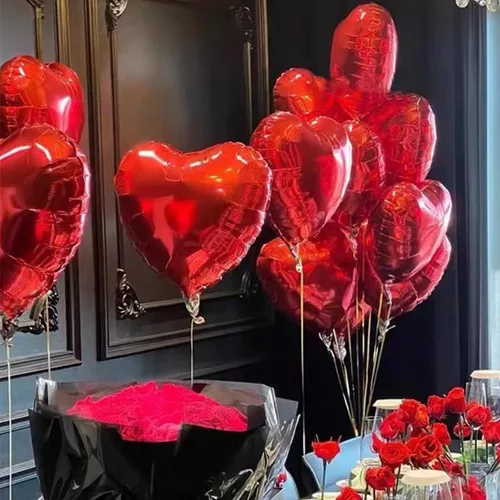 Vista 5 de 50 globos de látex de corazón rojo de 6 pulgadas, 10 globos de corazón rojo de 18 pulgadas, 1 globo de amor rojo de 42 pulgadas, kit de pétalos