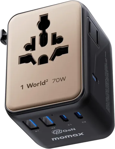 Vista 11 de MOMAX Mini Adaptador Universal de Viaje Mundial, 2 AC, Adaptador de Enchufe de Viaje Europeo Completo Reino Unido, Elementos Esenciales de Viaje