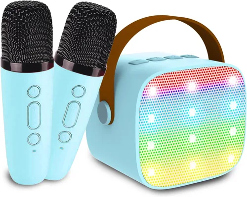 Vista 14 de Mini máquina de karaoke para niños y adultos, juguetes para niños y niñas, regalos para niñas y niños, altavoz Bluetooth con 2 micrófonos Beige
