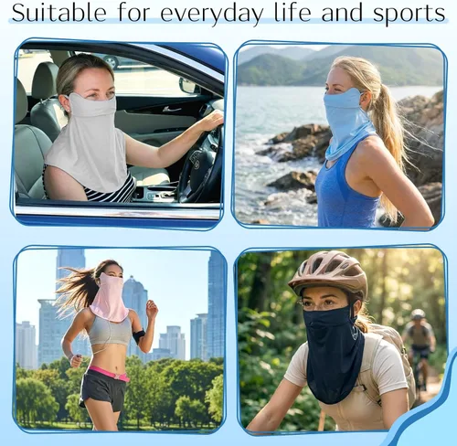 Vista 7 de 4 máscaras faciales de protección solar UV con cobertura para el cuello, bufanda, bufanda UPF50+, protector facial transpirable y refrescante