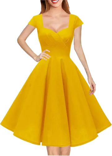 Vista 2 de Hanpceirs - Vestido de cóctel para mujer con mangas casquillo, estilo retroclásico de la década de 1950, acampanado y con bolsillo