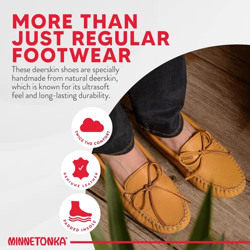 Vista 5 de Minnetonka Mocasines de piel de ciervo doble suela suave para hombre, Piel de ciervo natural.
