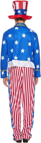 Vista 6 de ReneeCho Conjunto de disfraz de tío Sam para hombre, traje para adultos, 4 de julio, Día de la Independencia americana, vestido de fiesta patriótica
