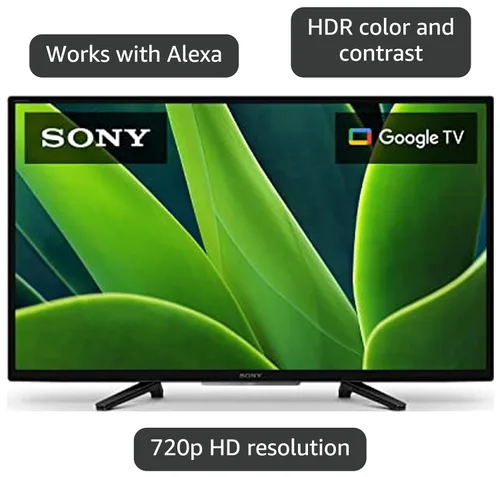 Vista 3 de Sony 32 Pulgadas 720p HD LED HDR TV Serie W830K con Google TV y Asistente de Google - Modelo 2022, Negro 32 720p HD, Hdr10/hlg, Google Tv Plus
