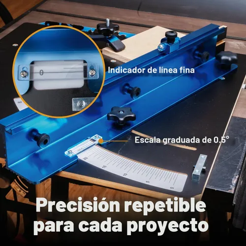 Vista 3 de POWERTEC 71403 Trineo de corte transversal para sierra de mesa, plantilla para carpintería y kit de herrajes para cortes precisos