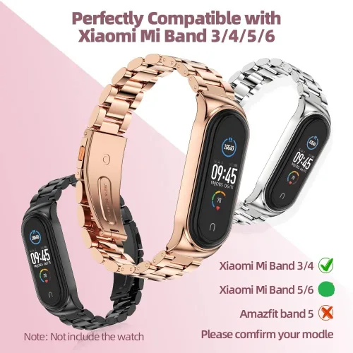 Vista 2 de Mi Band 6 Mi Band 5 Correa para Xiaomi Mi Band 4 3, Correa de reloj de acero inoxidable Pulsera de repuesto de metal para Mi Smart Band 6