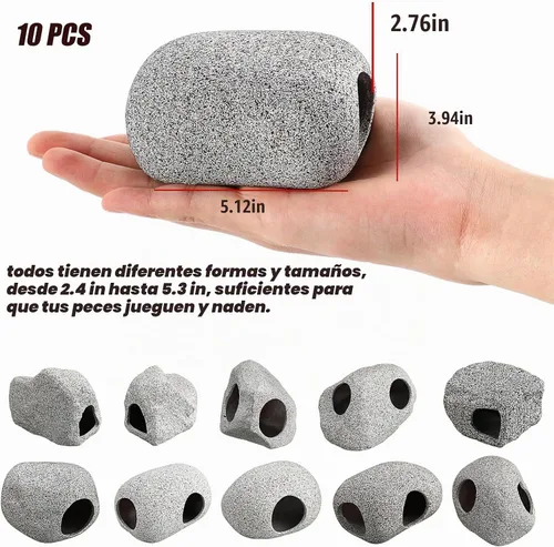 Vista 2 de Lyrow 10 piezas de acuario escondido de roca apilable cueva de roca decoraciones para peceras acuáticas para reproducir, jugar y descansar, refugios