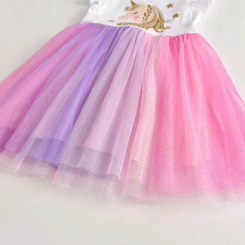 Vista 2 de DXTON Vestidos de verano de manga corta para niña, tutú para fiesta, boda, cumpleaños