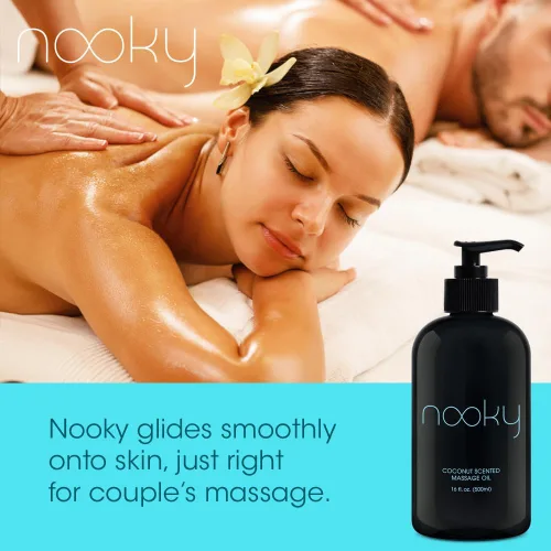 Vista 3 de Aceite de masaje de coco Nooky con aceite de coco fraccionado para masajear 16 onzas Hydrating Non-Greasy Body Oil with Fractionated Coconut Oil