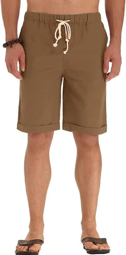Vista 3 de Sailwind Pantalones cortos de lino para hombre, pantalones cortos casuales de playa con cordón