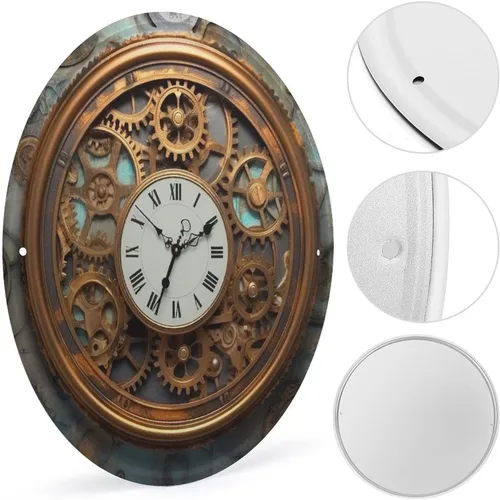 Vista 4 de Arte circular de metal para colgar en la pared de hierro, reloj steampunk oxidado, letrero de estaño industrial vintage con agujeros preperforados