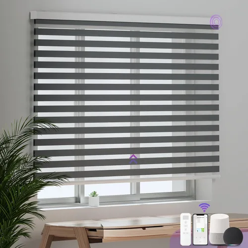 Vista 24 de Persianas motorizadas de cebra para ventana: Astomi - Persiana enrollable sin cordón con control remoto, persianas inteligentes funciona con Google