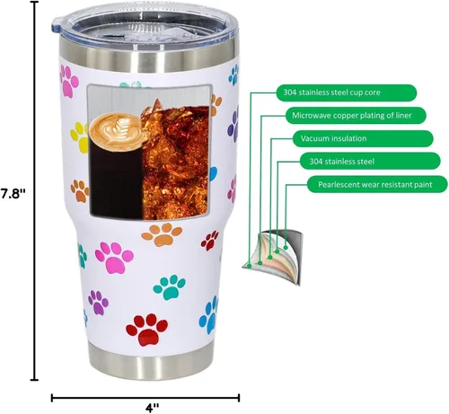 Vista 10 de Vaso de perro para mamá, regalos para amantes de los perros, tazas de café de viaje de acero inoxidable, tazas de café con estampado de patas