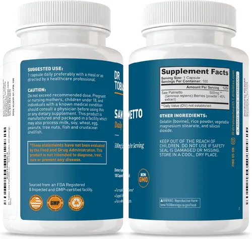 Vista 6 de Dr. Tobias Suplemento de Saw Palmetto, apoya la salud urinaria, el equilibrio hormonal, la salud de la próstata y la vitalidad del cabello, Saw