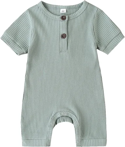 Vista 3 de Paquete de 2 mamelucos unisex para bebé recién nacido, con botones sólidos, para verano, ropa