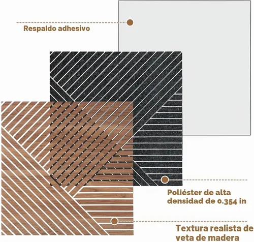 Vista 2 de Paneles de pared acústicos 3D autoadhesivos para despegar y pegar, paquete de 8 paneles insonorizados con patrón de madera autoadhesivos de 23.6 x
